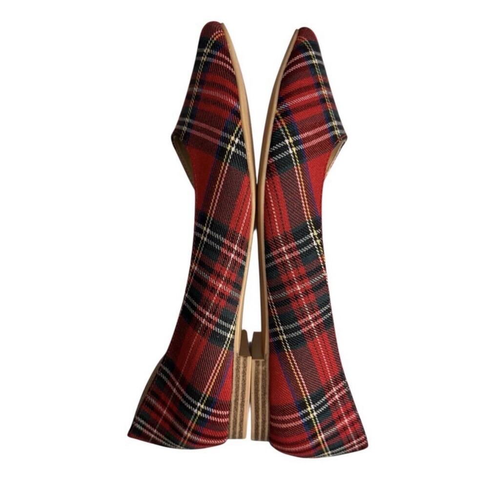 Isaac Mizrahi New York 8 Amaya Red Tartan Plaid Flats D'orsay Preppy Cottagecore - Picture 8 of 10